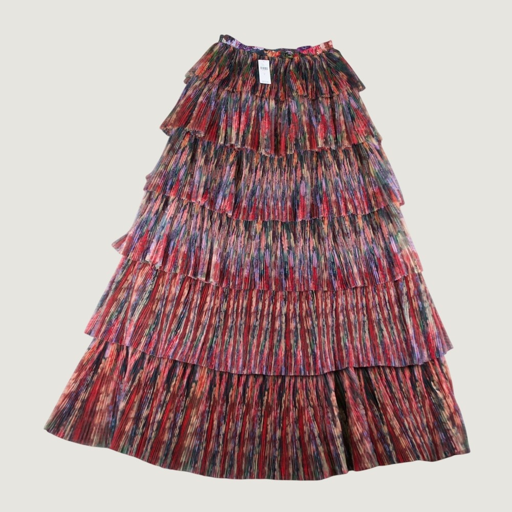 NWT Hutch Anthropologie Pleated Tiered Maxi Skirt Multicolor Floral Boho Small - Picture 3 of 8